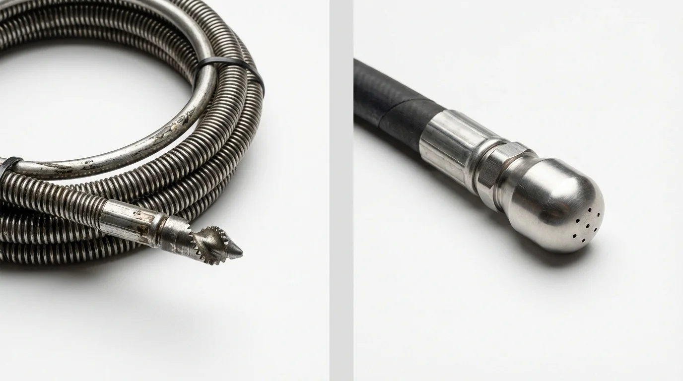 Drain snake cable and hydro jetting nozzle used for drain cleaning in Fairton, NJ