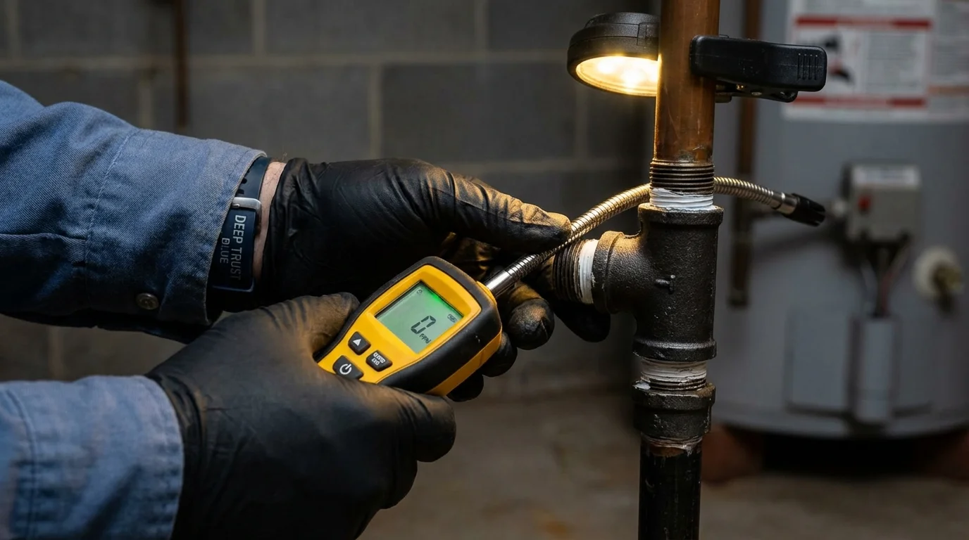 Gas leak detection with electronic sniffer by Johns Plumbing LLC in Fairton