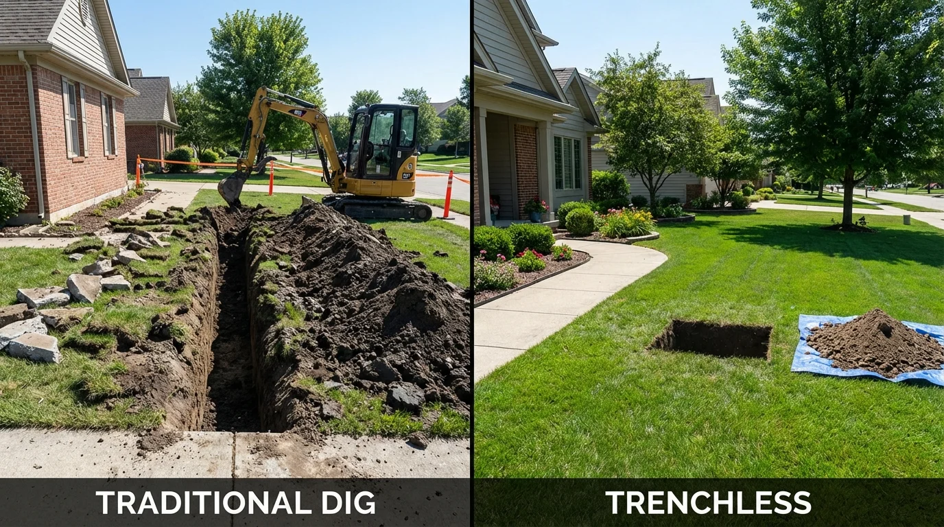 Trenchless sewer repair with minimal yard damage versus traditional excavation in Fairton, NJ